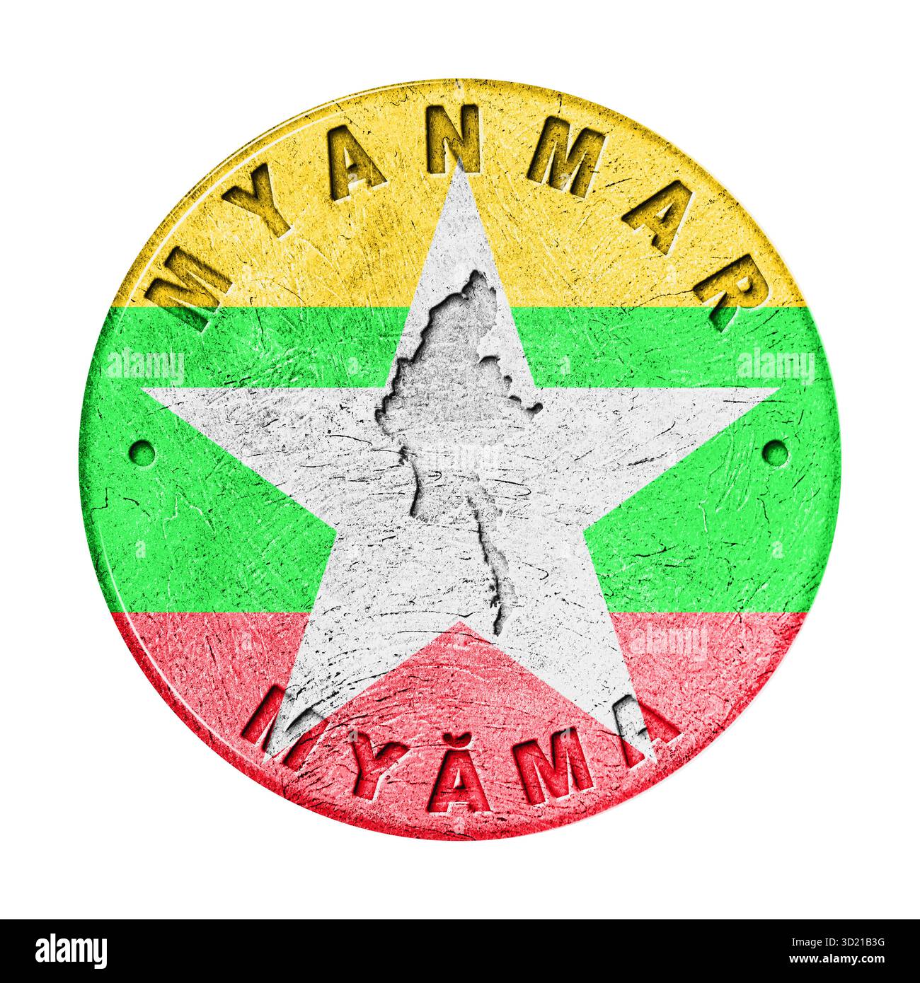 Pulsante bandiera Myanmar con mappa Foto Stock