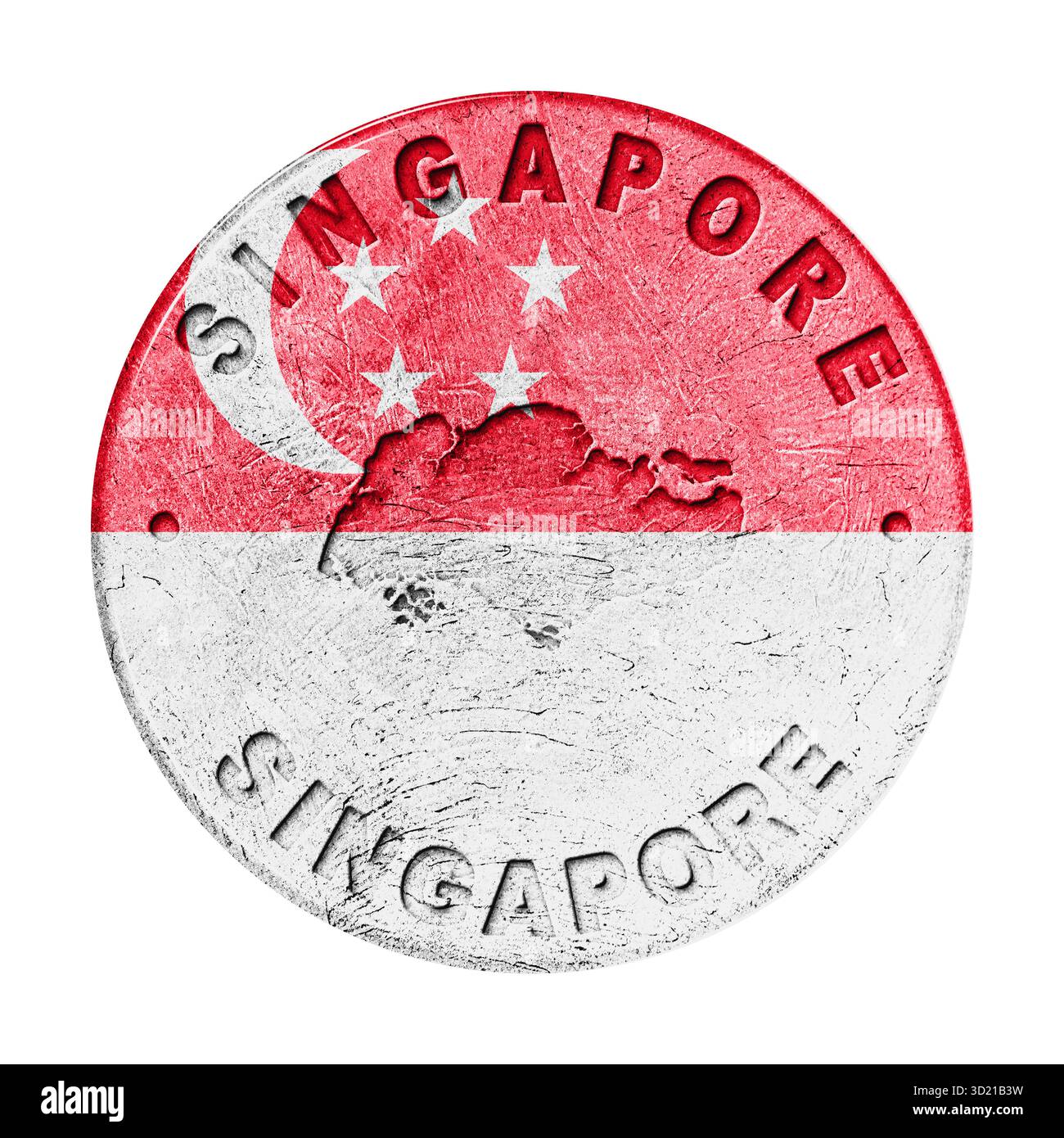 Pulsante bandiera Singapore con mappa Foto Stock