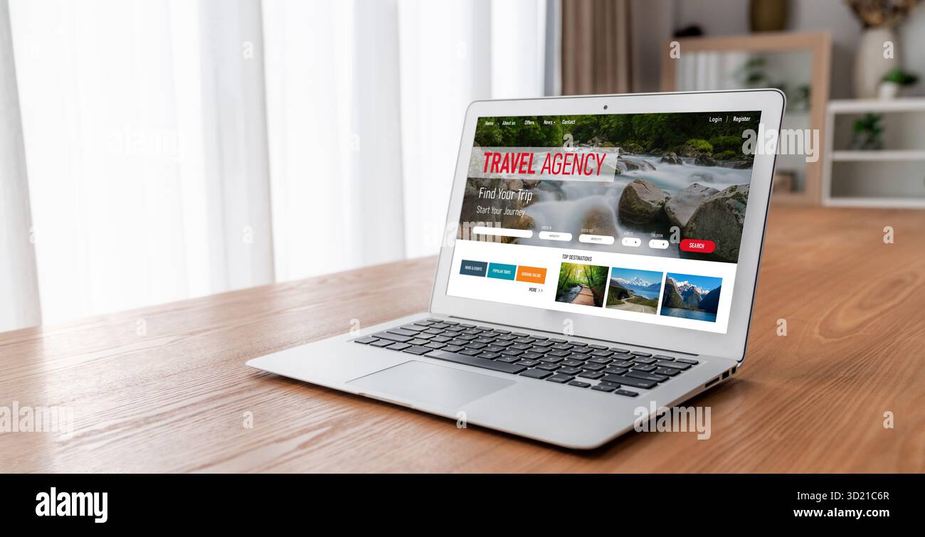 Sito web dell'agenzia di viaggi online per la ricerca e la pianificazione del viaggio offerte e pacchetti per la prenotazione di voli, hotel e tour Foto Stock