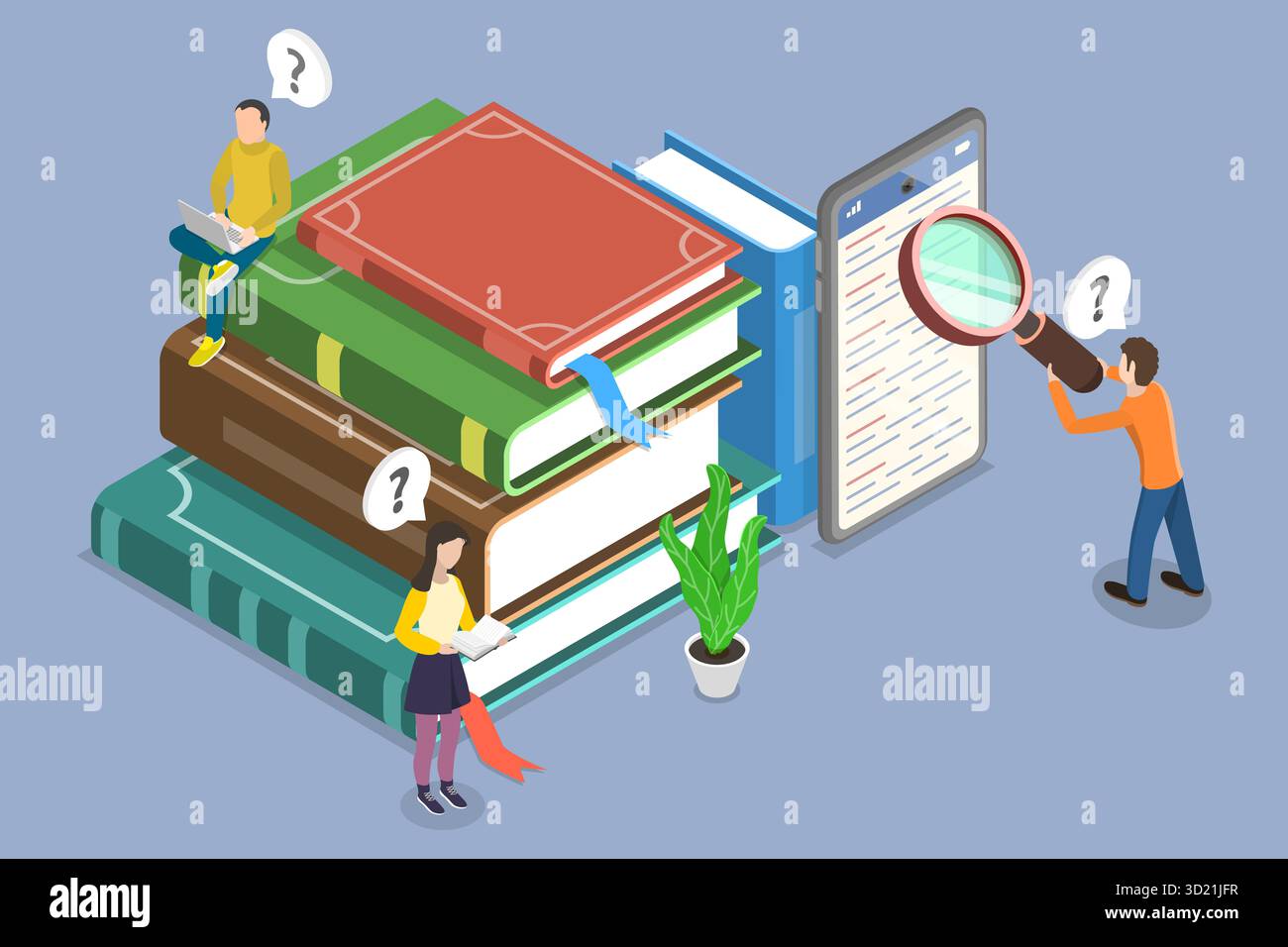 Illustrazione piatta isometrica 3D del Dizionario digitale, Knowledge Hub online Foto Stock