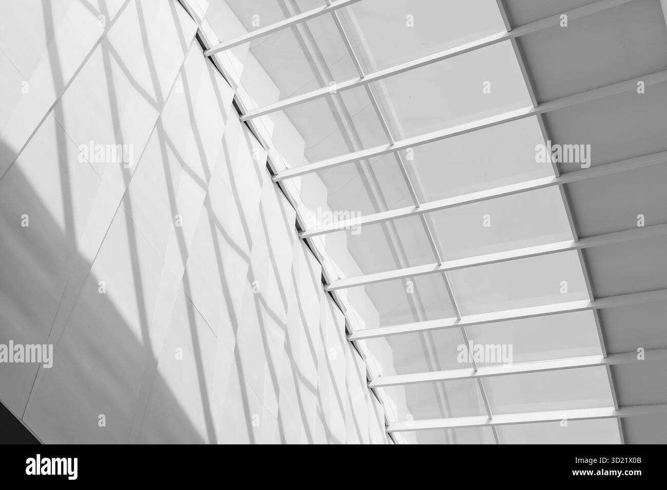 Interni di design architettonico moderno, luci e ombre, colori bianco e nero per un design di forme d'arte contemporanea Foto Stock