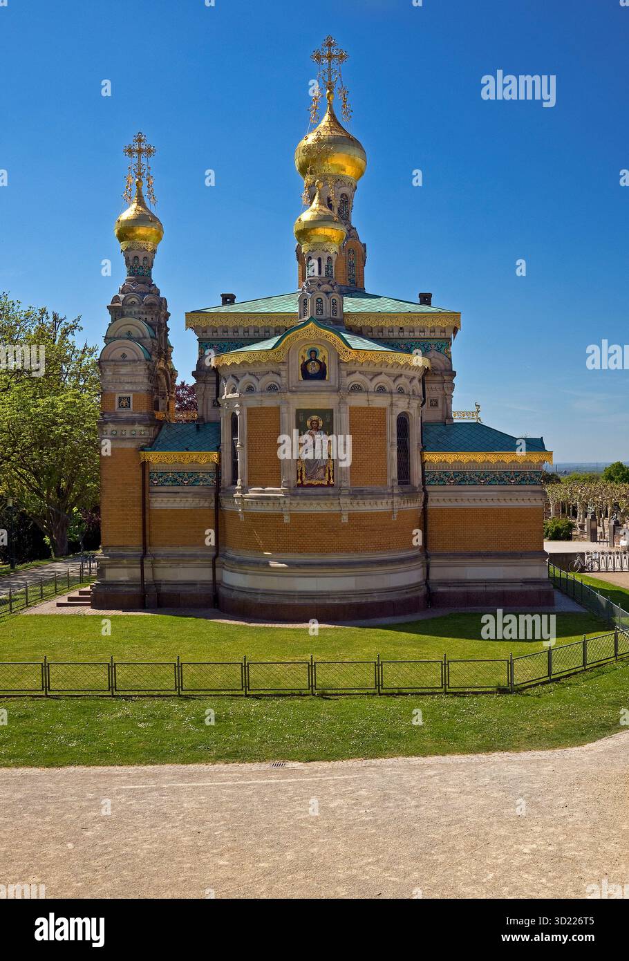 Russische Kapelle, auf importierter russischer Erde errichtetes Gotteshaus von Lon N. Benois, Mathildenhoehe, Darmstadt, Assia, Germania, Europa Foto Stock