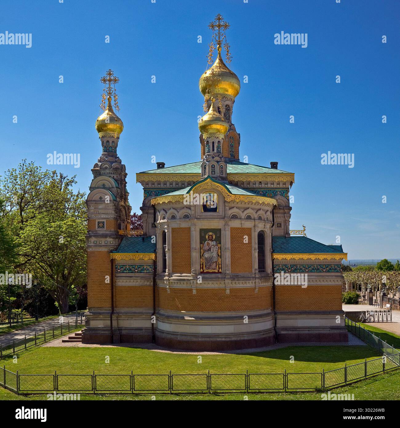 Russische Kapelle, auf importierter russischer Erde errichtetes Gotteshaus von Lon N. Benois, Mathildenhoehe, Darmstadt, Assia, Germania, Europa Foto Stock