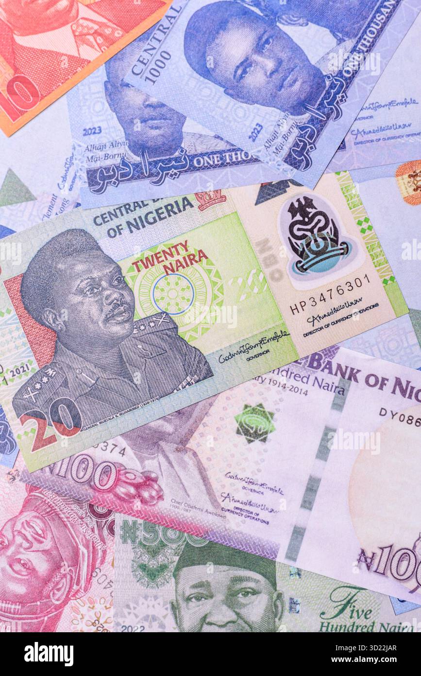 Soldi nigeriani, naira, banconote di carta, contanti. Soldi nigeriani Foto Stock