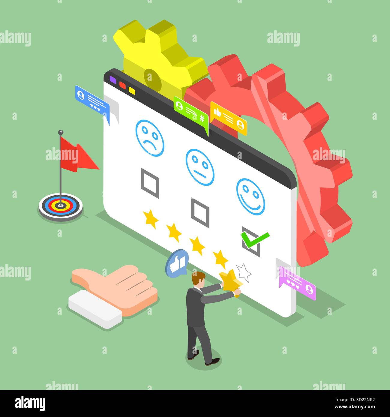 Illustrazione piatta isometrica 3D del sondaggio sulla qualità, polling dell'opinione pubblica Foto Stock
