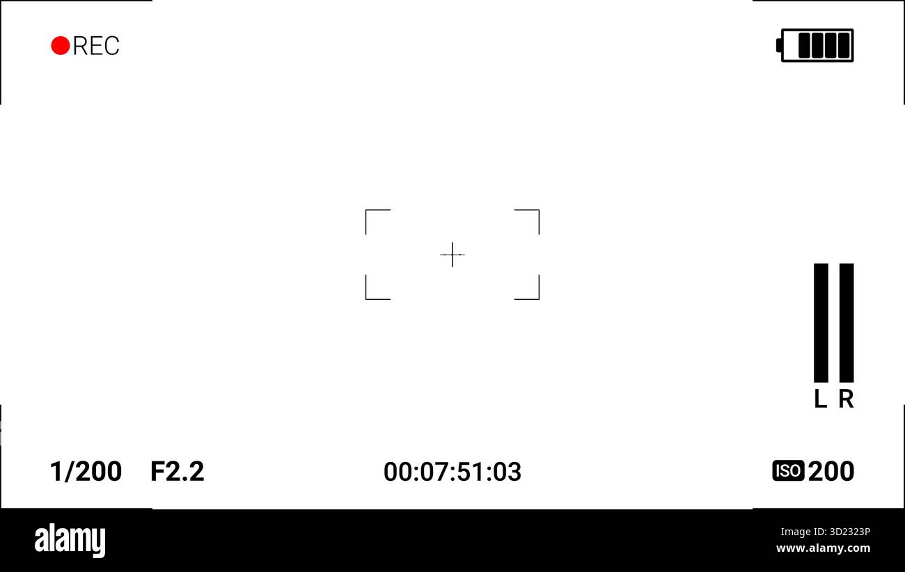 Interfaccia di registrazione della fotocamera mirino su sfondo bianco Illustrazione Vettoriale