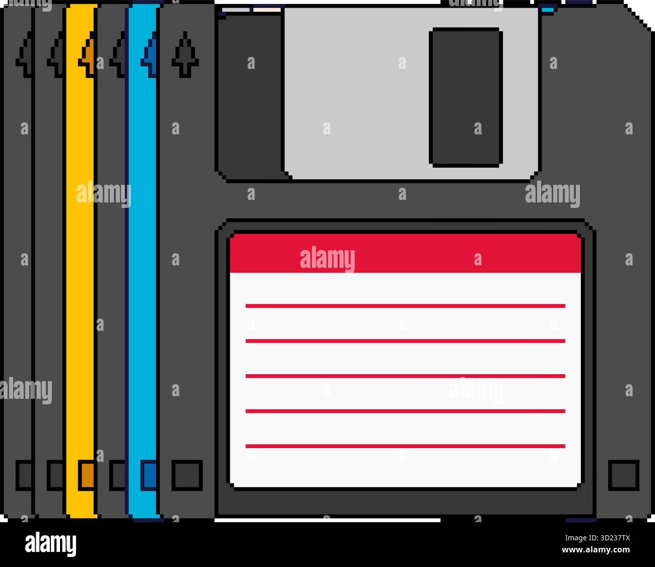 Pila grafica pixel dei dischi floppy. Supporto di archiviazione retro-computer. Illustrazione vettoriale. Illustrazione Vettoriale