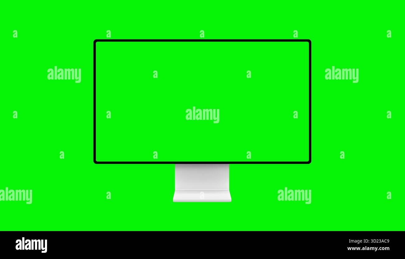 Monitor per computer con schermo cromatico verde brillante, pronto per l'editing di video, effetti visivi, animazioni o display sostitutivo del prodotto Foto Stock