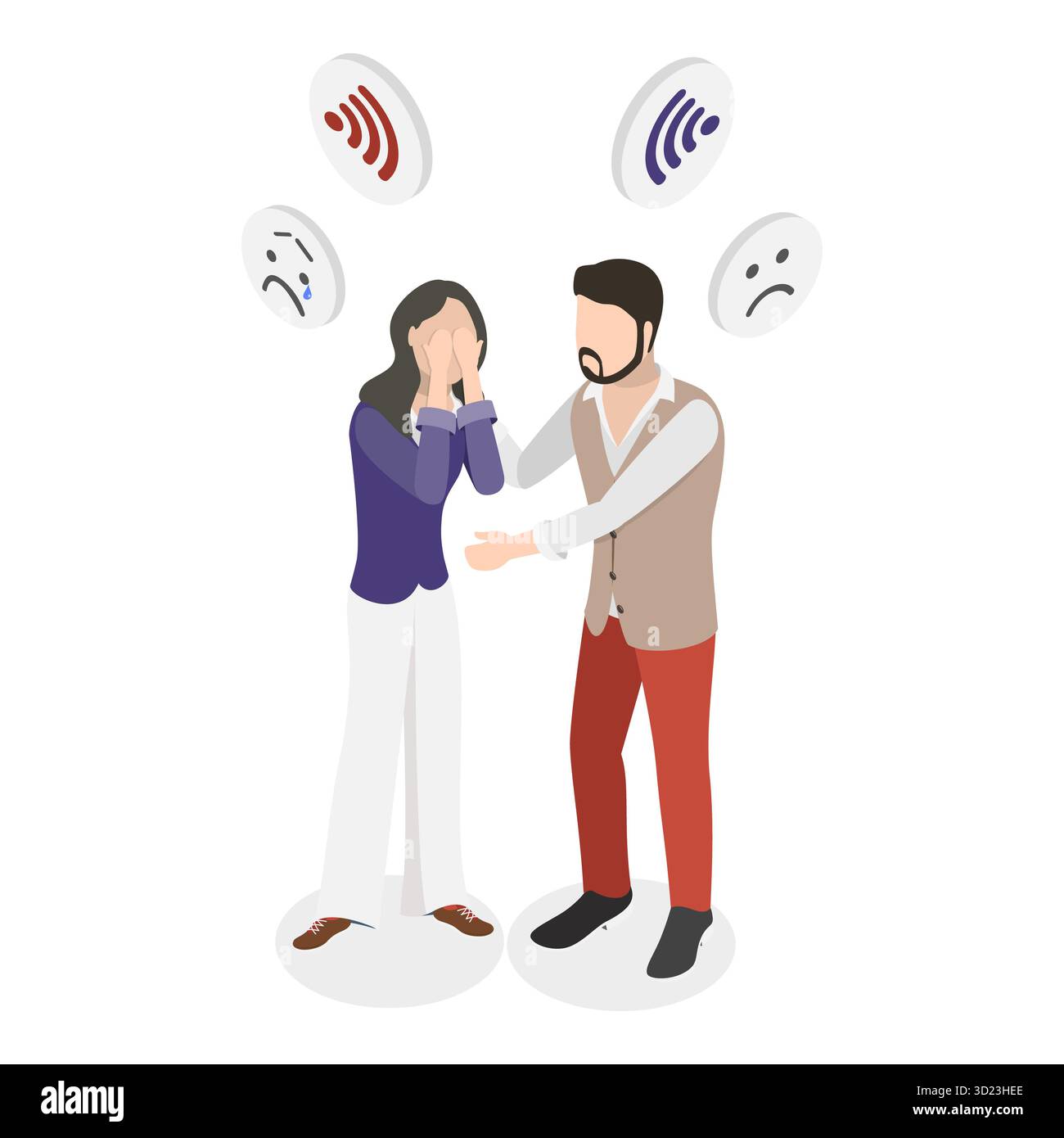 Illustrazione piatta isometrica 3D di empatia, simpatia e compassione, abilità morbide. Componente 1 Foto Stock