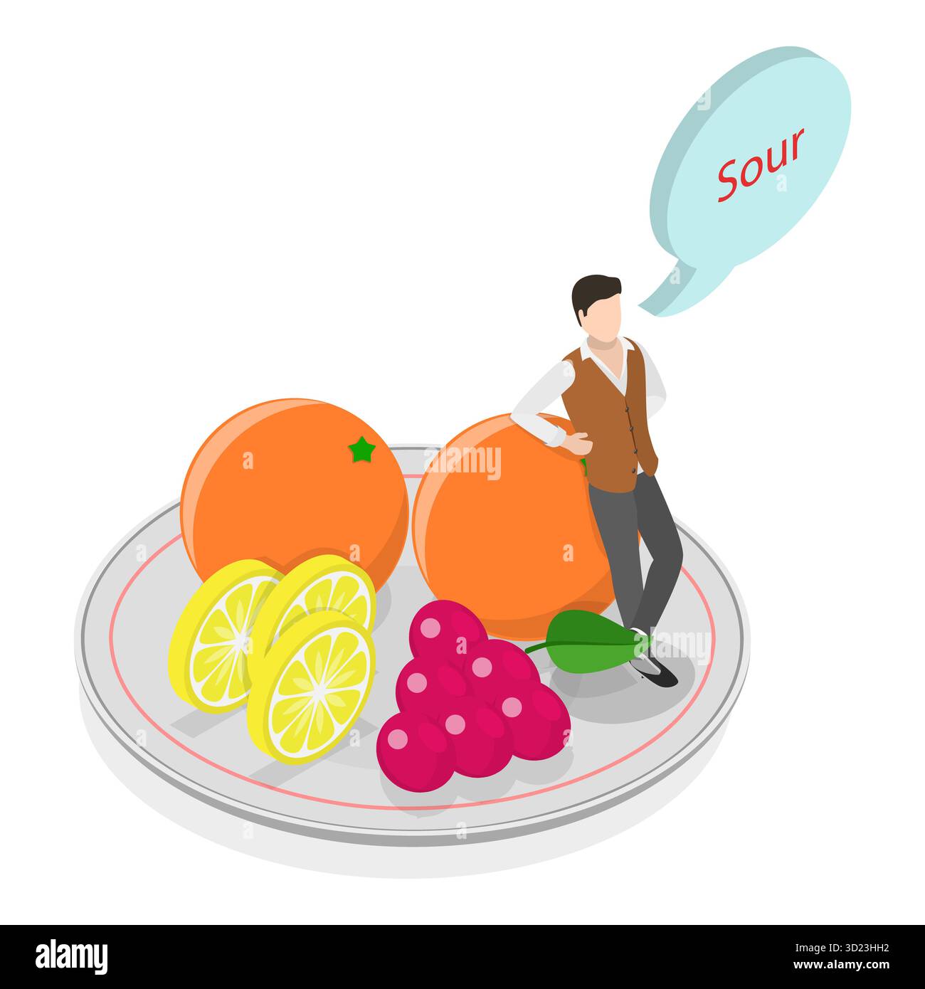 Illustrazione piatta isometrica 3D di cinque gusti umani, sensi della bocca. Punto 2 Foto Stock