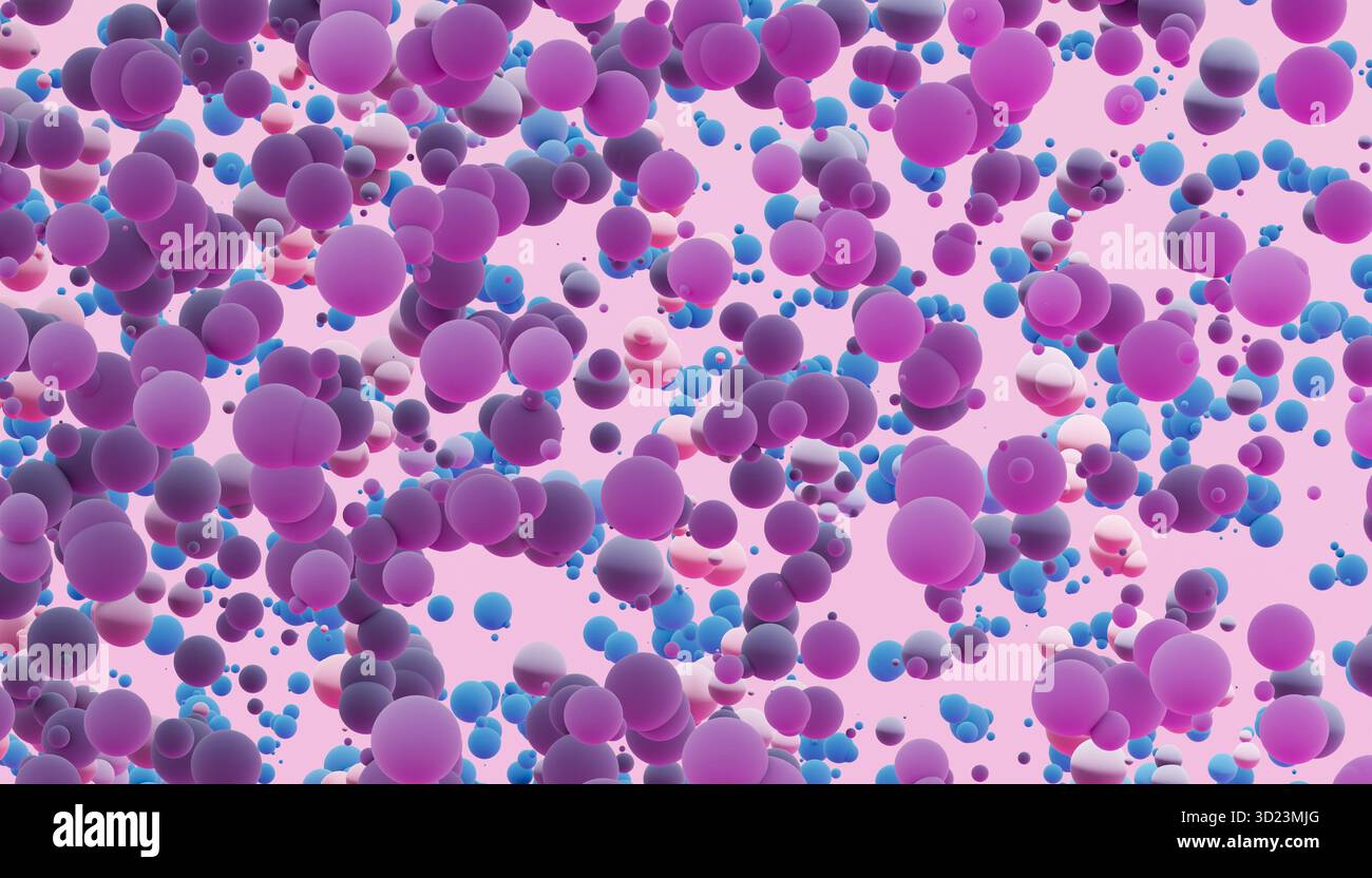 Composizione astratta di sfere rosa e viola su sfondo rosa chiaro. Illustrazione, rendering Foto Stock