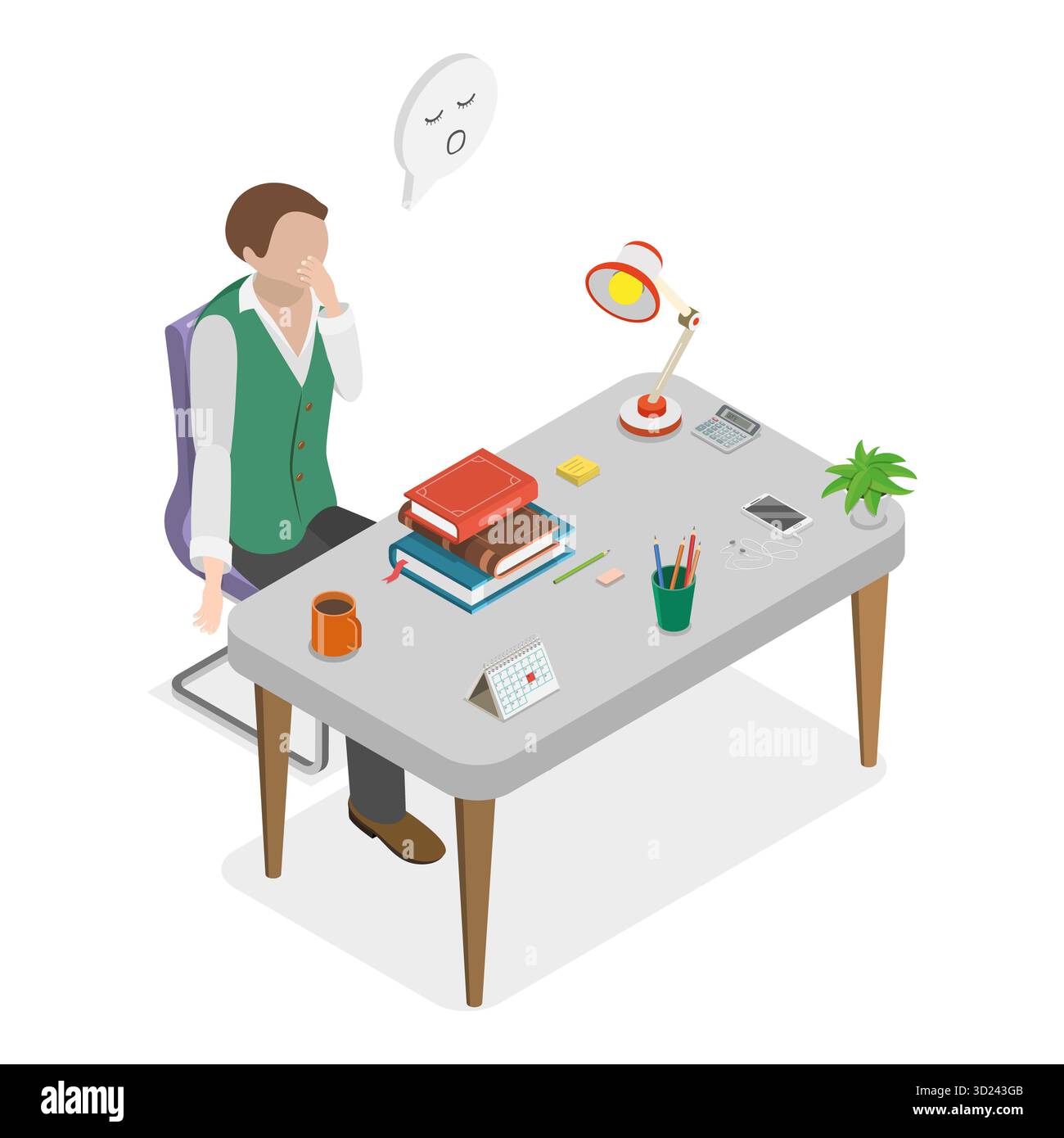 Illustrazione piatta isometrica 3D della riunione noiosa, il team si addormenta. Componente 1 Foto Stock