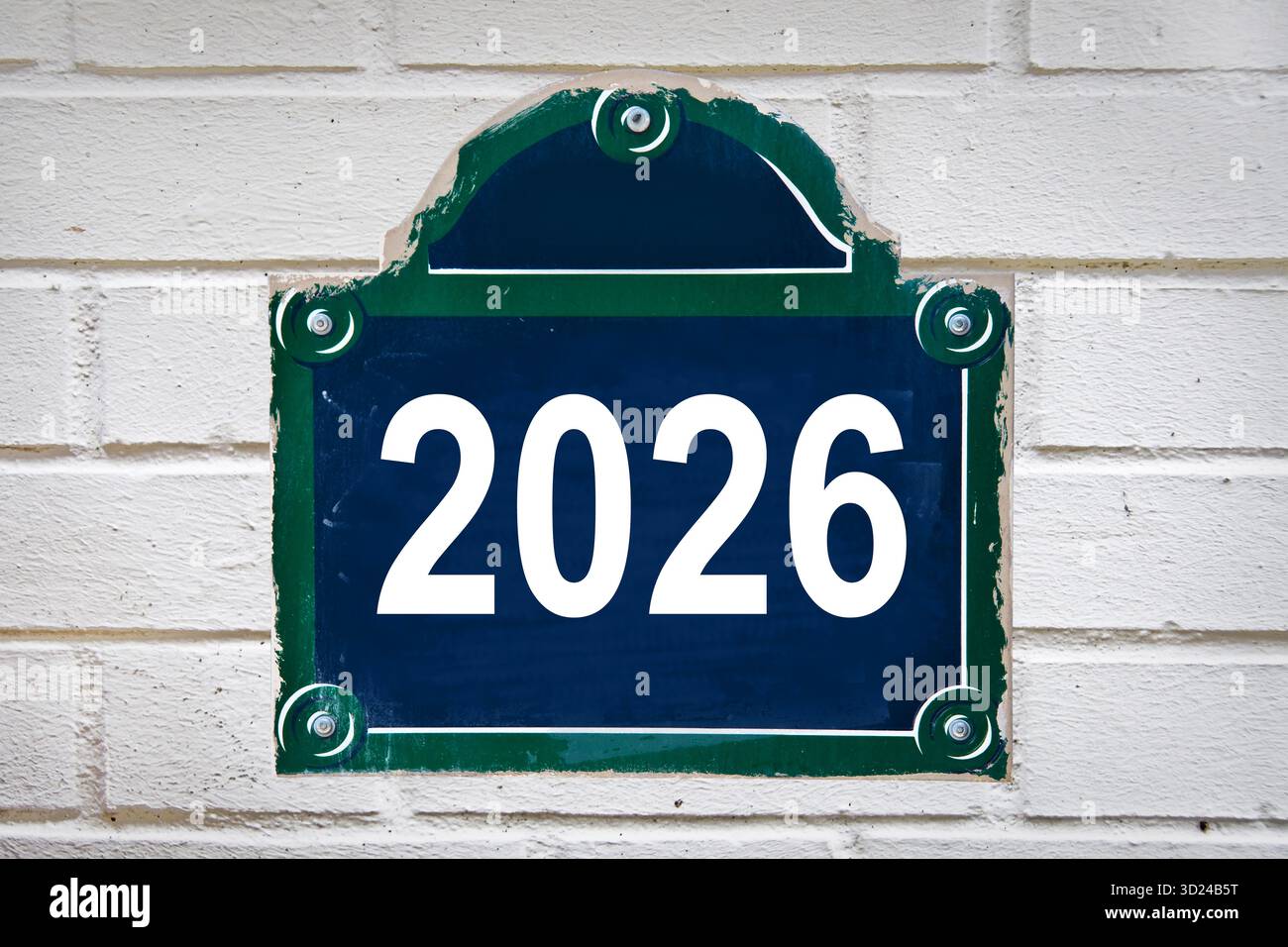 2026 scritto su un piatto di Parigi, carta di Capodanno, viaggi e turismo a Parigi Foto Stock