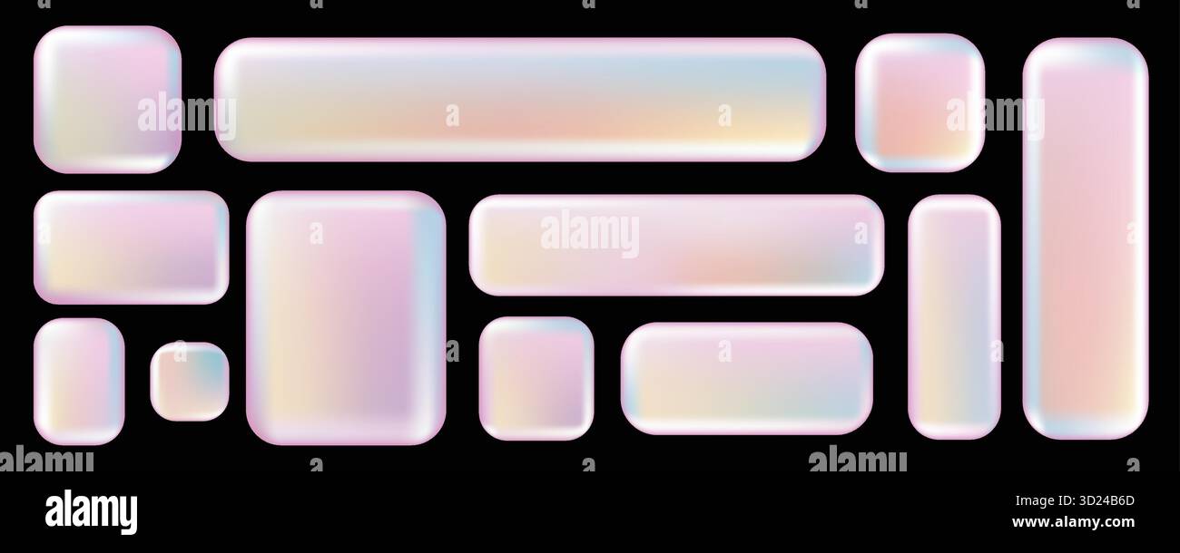 Set di elementi UX dell'interfaccia utente fotogrammi cromati rosa 3d Y2K. Set vettoriale di cartelloni olografici per la decorazione e la copertura. Design moderno ed elegante adatto per siti Web e interfacce utente. Illustrazione Vettoriale
