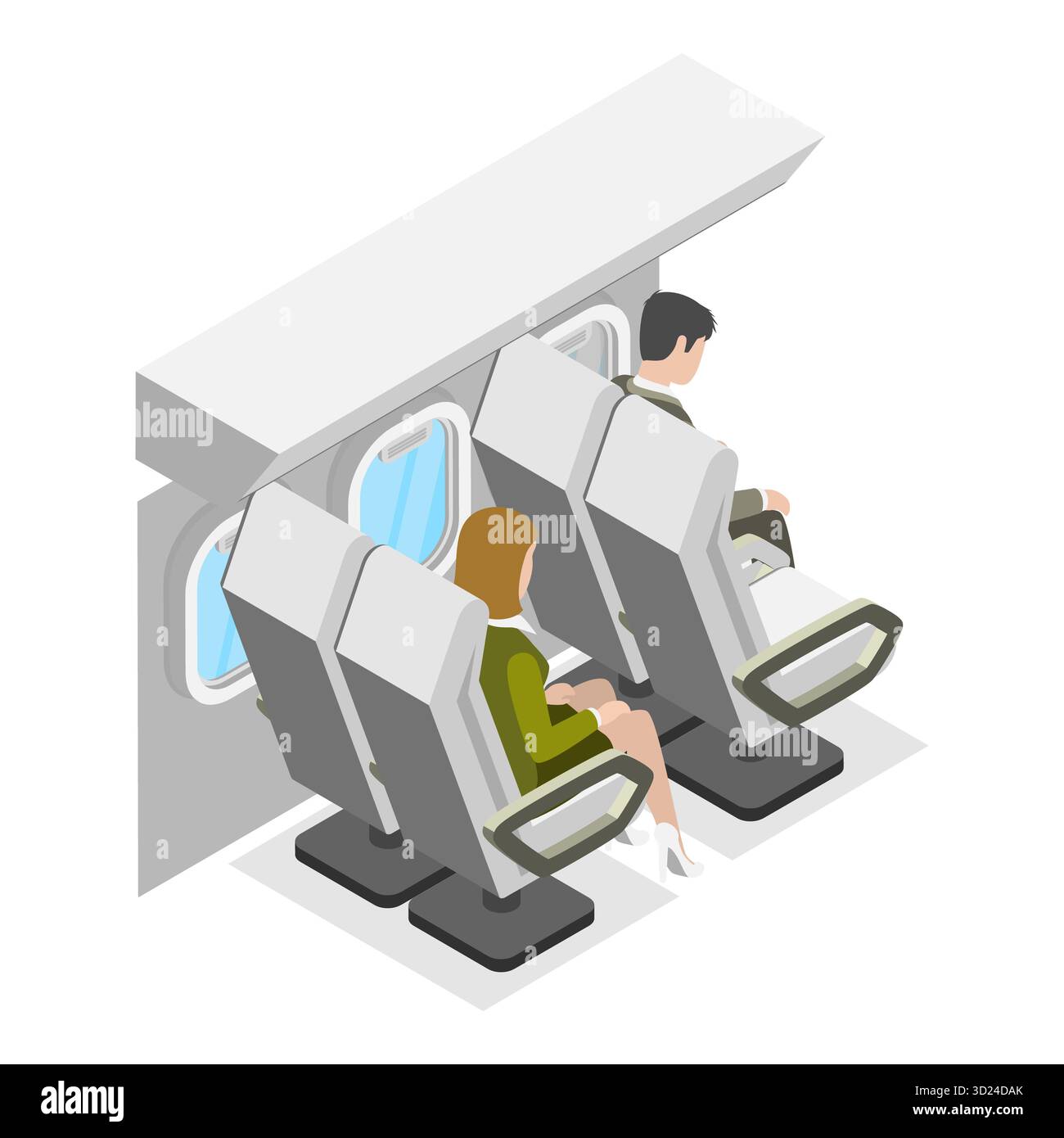 Set piatto isometrico 3D di elementi e scenografie aeroplani, Inside Modern Plane. Punto 3 Foto Stock