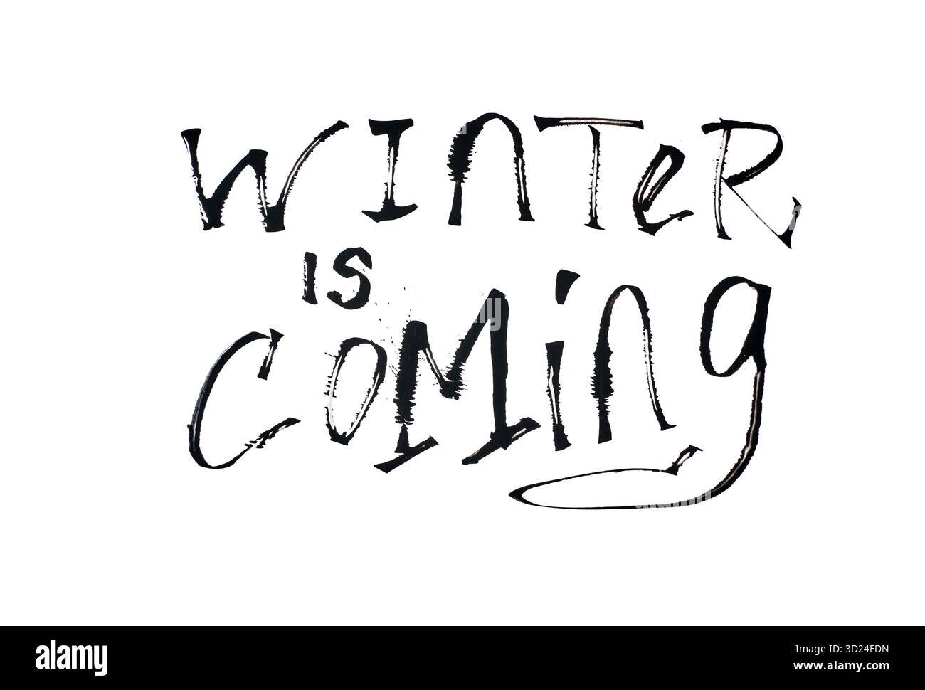 L'inverno sta arrivando citazione scritta a mano in illustrazione calligrafica artistica su bianco Foto Stock