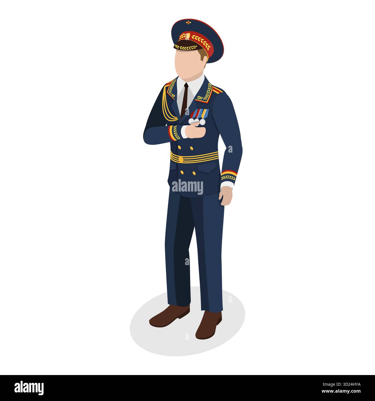 Set piatto isometrico 3D di militari, personaggi in uniforme. Punto 9 Foto Stock
