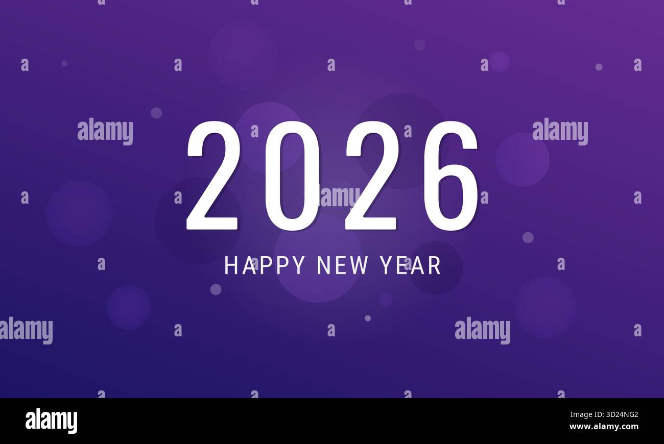 Saluto di Capodanno 2026 con luci bokeh viola Illustrazione Vettoriale