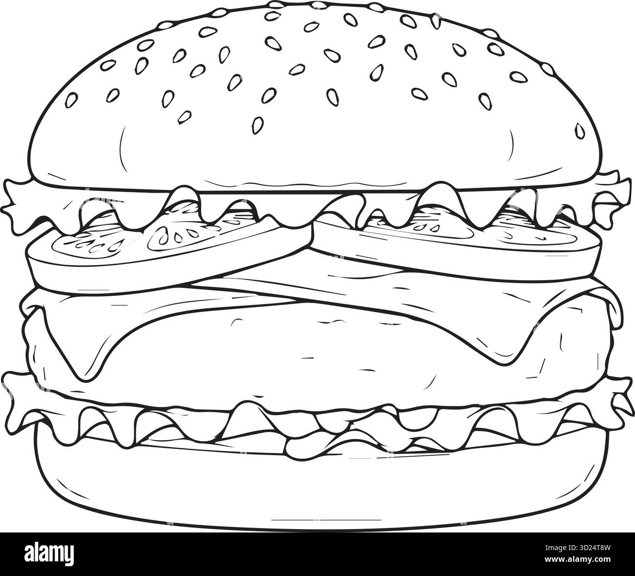 pagina di colorazione vettoriale dell'illustrazione burger Illustrazione Vettoriale