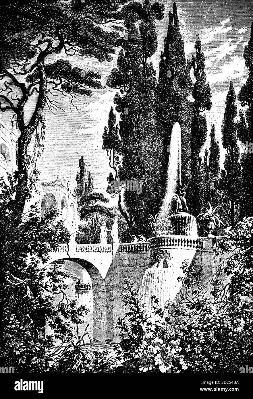 Paesaggio italiano idealizzato, Italia, Europa settentrionale, viaggi, illustrazione storica 1900 Foto Stock