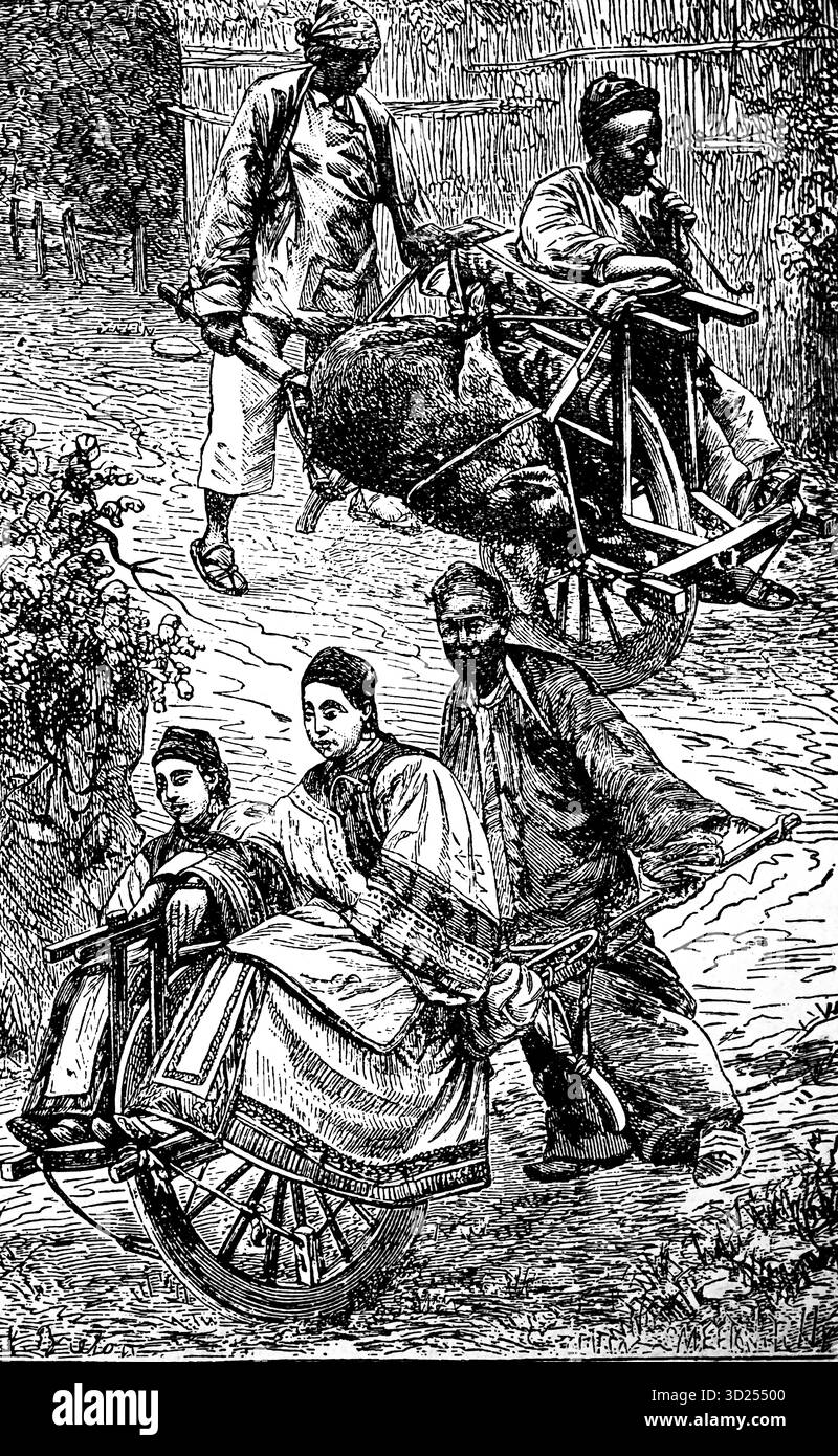 Modi di trasportare merci e persone a Shanghai, a Abround 1900, Cina, illustrazione storica 1900 Foto Stock