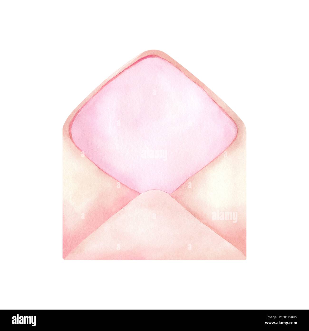 Aprire la busta di carta per lettera. Illustrazione delicata ad acquerello beige rosa tenue isolata dallo sfondo. Per organizzare San Valentino, donne Foto Stock