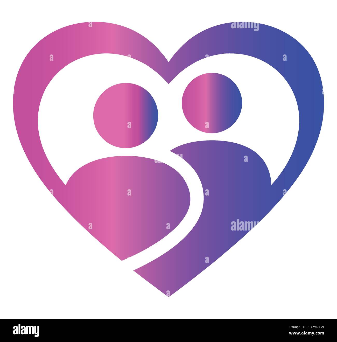 Cuore a gradiente astratto con due figure all'interno che rappresentano il simbolo dell'amore e della connessione Illustrazione Vettoriale
