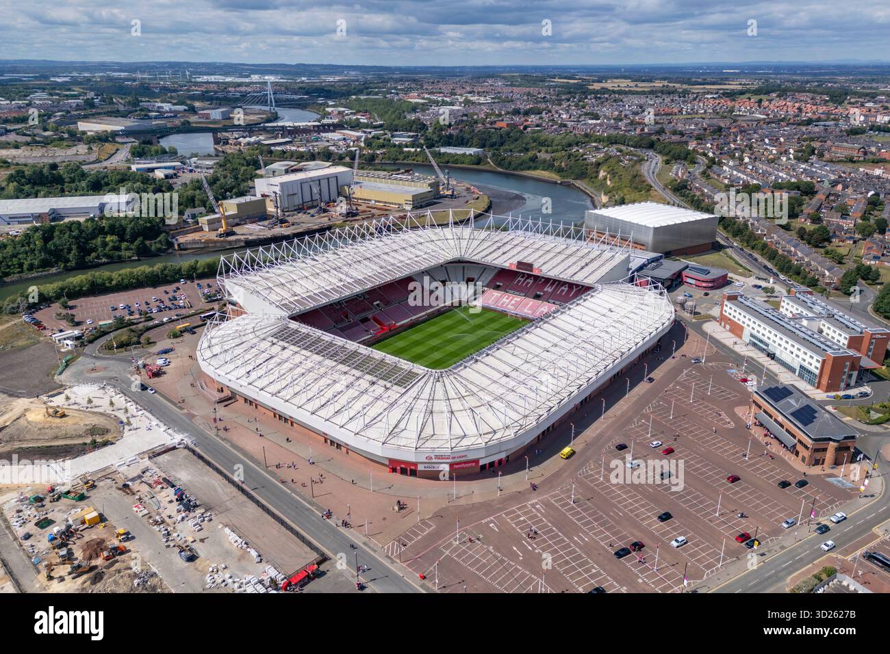 Veduta aerea dello Stadium of Light, sede del Sunderland AFC della English Premier League, Sunderland, Regno Unito. Foto Stock