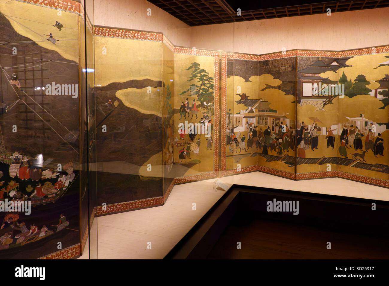 Paravento Nanban pittura tradizionale giapponese presso il Museo Nazionale di Arte Antica (Museu Nacional de Arte Antiga) di Lisbona, Portogallo Foto Stock
