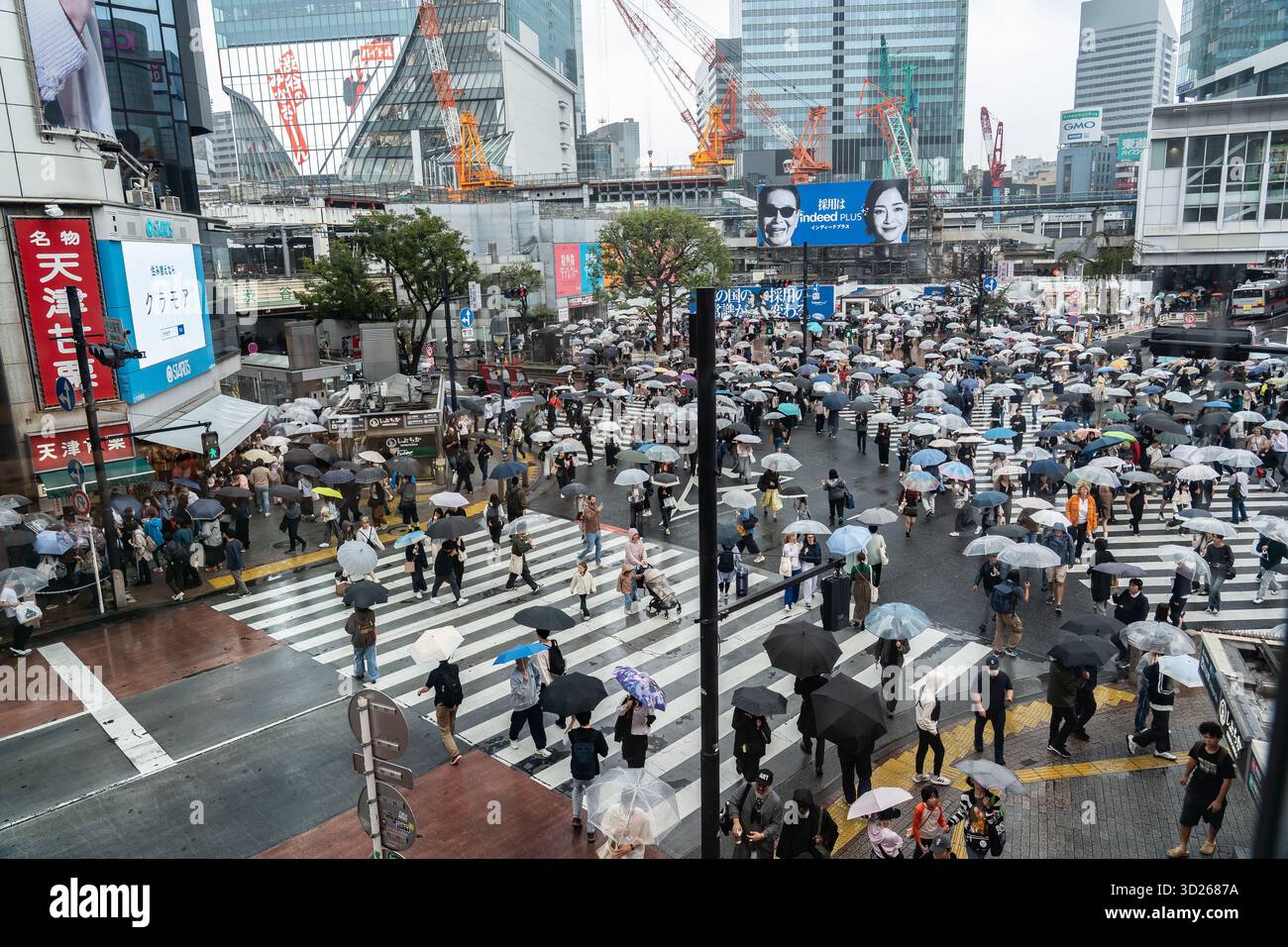 Tokyo, Shibuya, Giappone: Via Shibuya che attraversa una delle attrazioni di Tokyo. Migliaia di persone che attraversano la strada da direzioni diverse Foto Stock