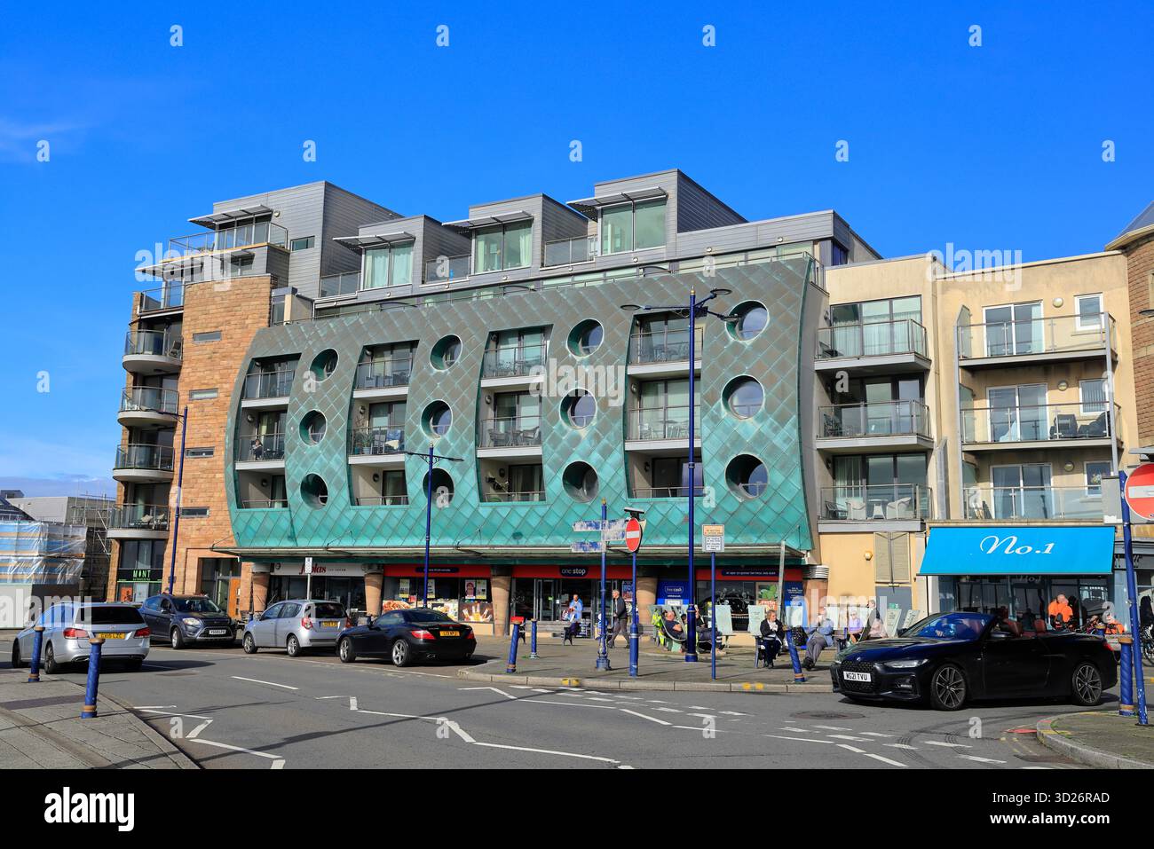 Appartamenti fronte mare Esplanade House, Porthcawl, Bridgend, Galles del Sud, Regno Unito. Presa ottobre 2025. Autunno Foto Stock