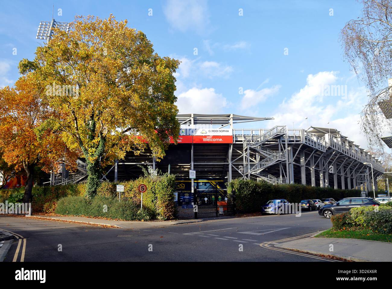 Glamorgan County Cricket Ground, (Criced Morgannwg), Sophia Gardens, Cardiff City Centre, South Wales, REGNO UNITO. Autunno. Presa ottobre 2025 Foto Stock