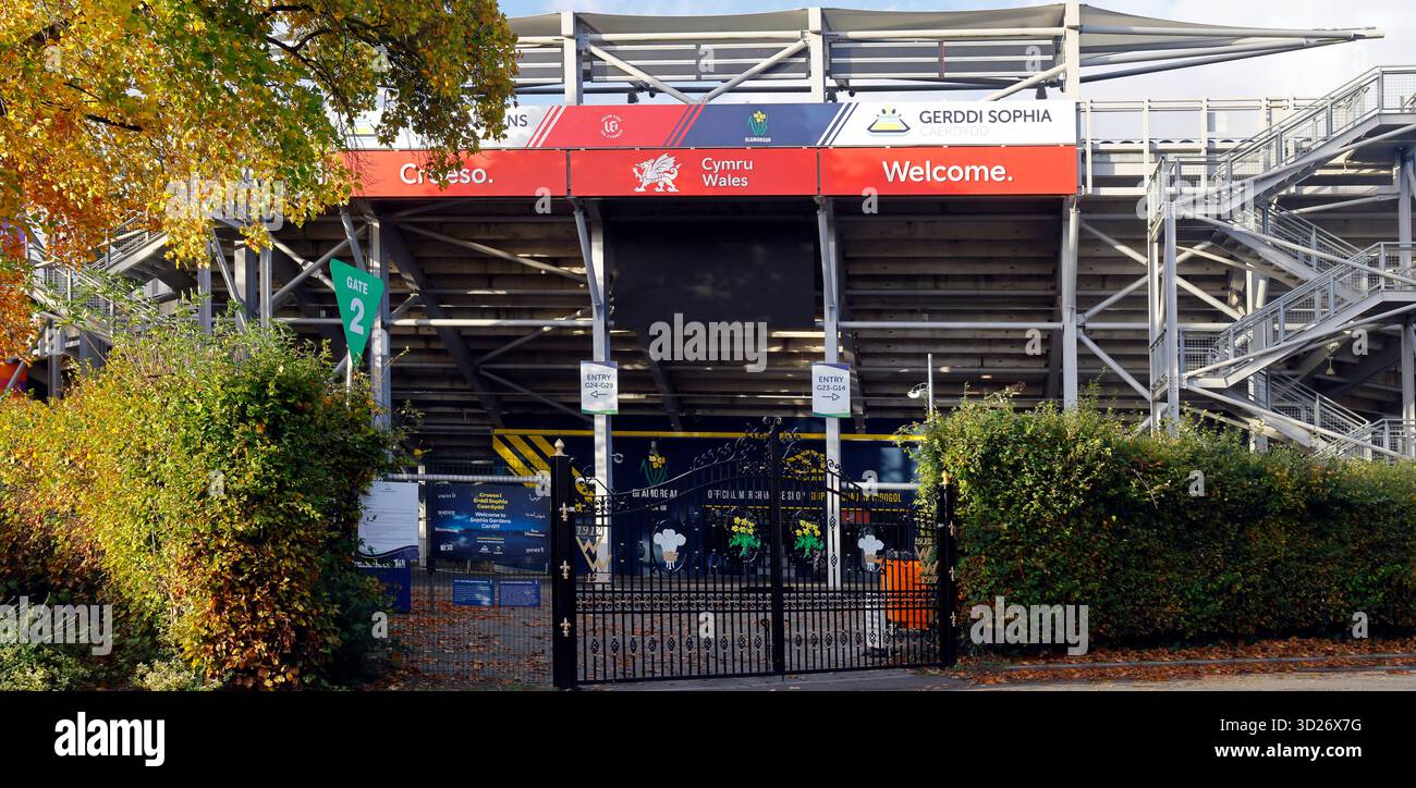 Glamorgan County Cricket Ground, (Criced Morgannwg), Sophia Gardens, Cardiff City Centre, South Wales, REGNO UNITO. Autunno. Presa ottobre 2025 Foto Stock