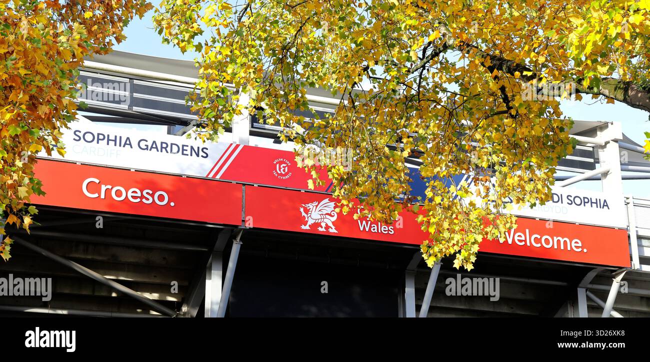 Glamorgan County Cricket Ground, (Criced Morgannwg), Sophia Gardens, Cardiff City Centre, South Wales, REGNO UNITO. Autunno. Presa ottobre 2025 Foto Stock