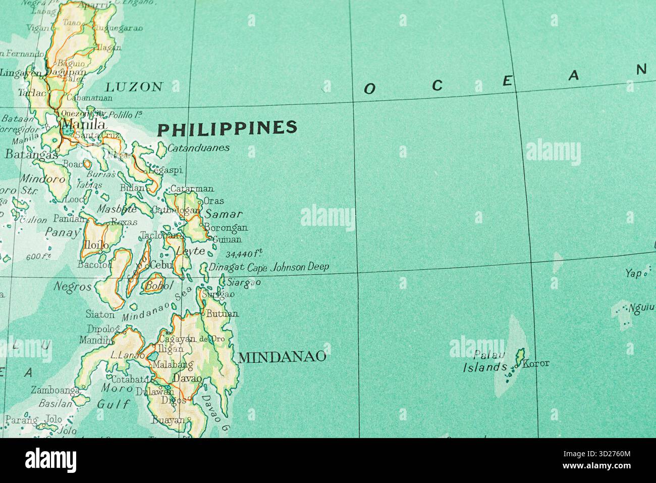 La mappa del mondo in stile antico si concentra su Indonesia e Filippine, colori pastello, confini politici, nessun rilievo o indicatori di altitudine Foto Stock