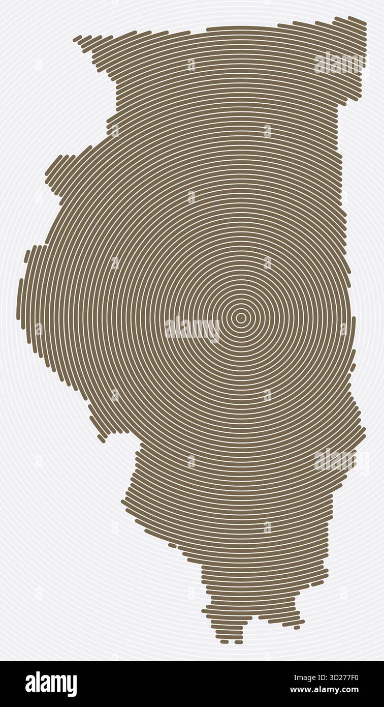 Anelli a forma di Illinois. Mappa di stato formata da cerchi impilati. Design della forma del confine dell'Illinois. Elegante illustrazione vettoriale. Illustrazione Vettoriale