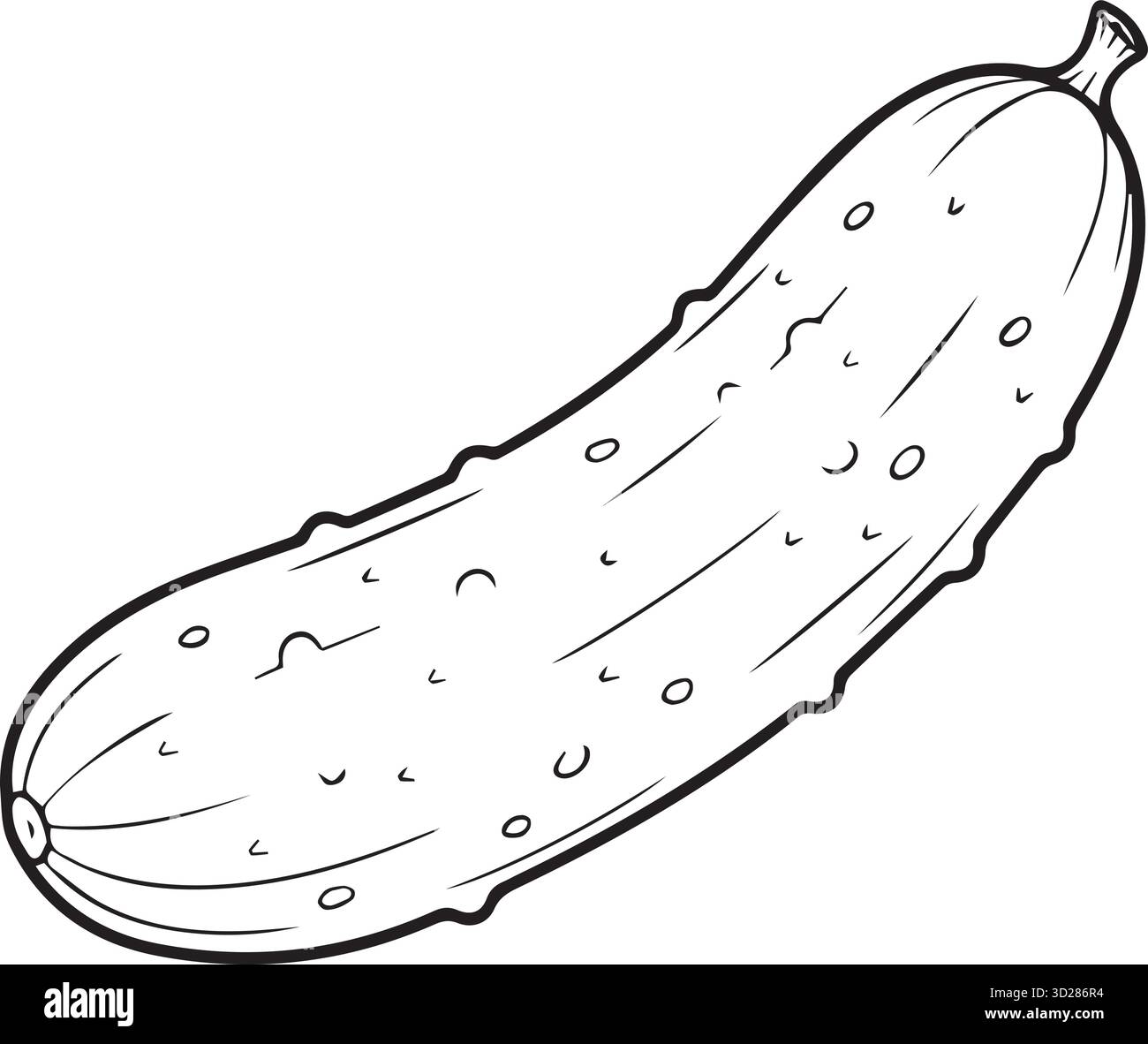 Pagina da colorare del cetriolo in bianco e nero, contorno vegetale per bambini Illustrazione Vettoriale