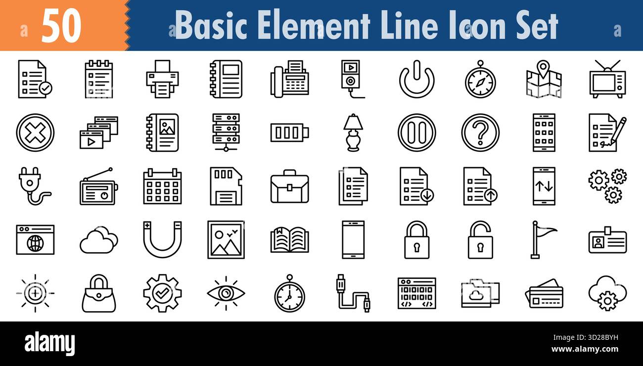 Set di icone elemento di base nel Minimilist stile contorno e set di icone trendy Illustrazione Vettoriale