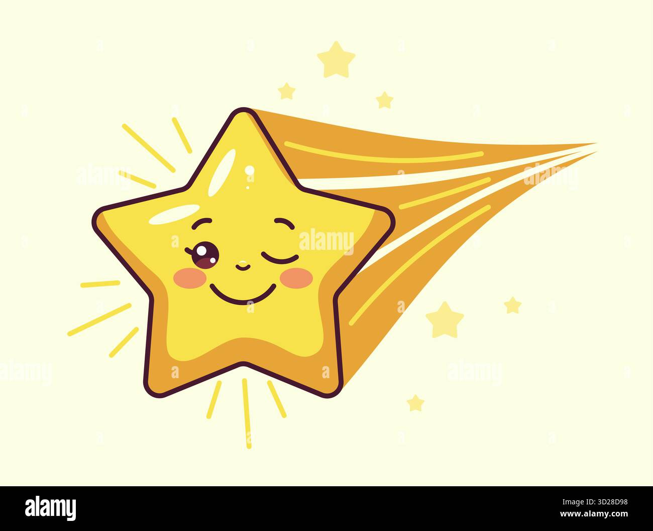 Adorabile cartone animato con una faccia sorridente, occhi luminosi e guance rosate. Questa allegra illustrazione in stile kawaii trasmette gioia, positività, Illustrazione Vettoriale