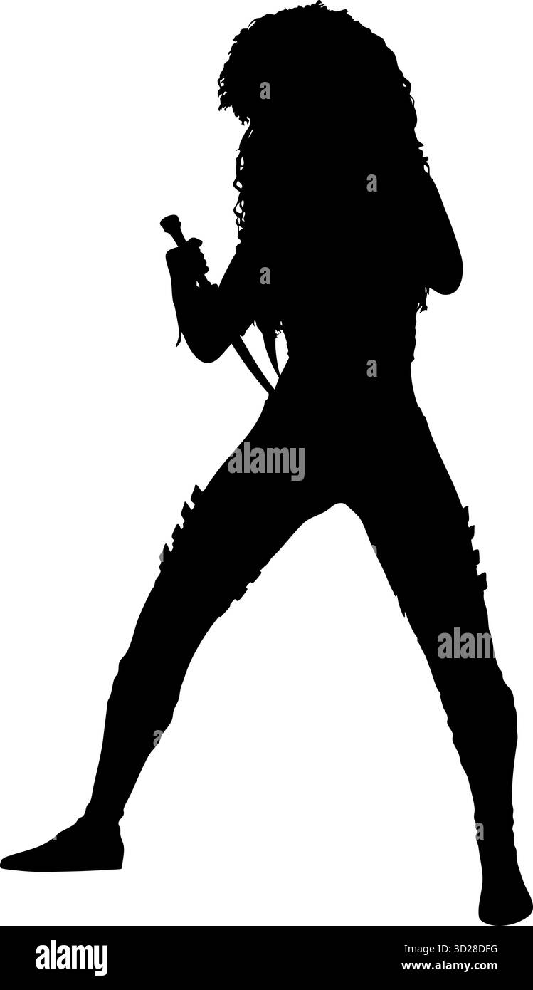 Immagine della silhouette di un guerriero femminile dinamico con lame curve. Il personaggio mostra forza, agilità e intensità di combattimento in una posizione spettacolare Illustrazione Vettoriale