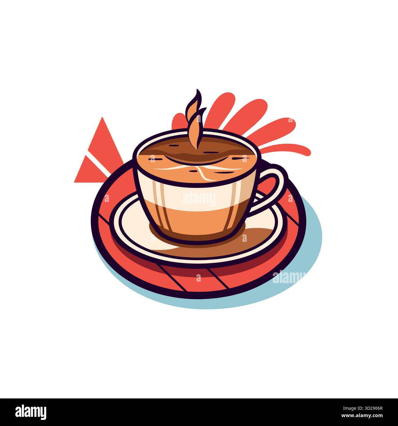 Elegante illustrazione vettoriale di una tazza di caffè completa con accenti rossi su bianco Illustrazione Vettoriale