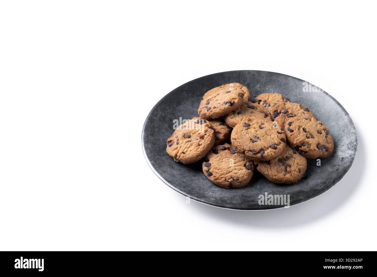 Biscotti con scaglie di cioccolato per colazione isolati su bianco Foto Stock