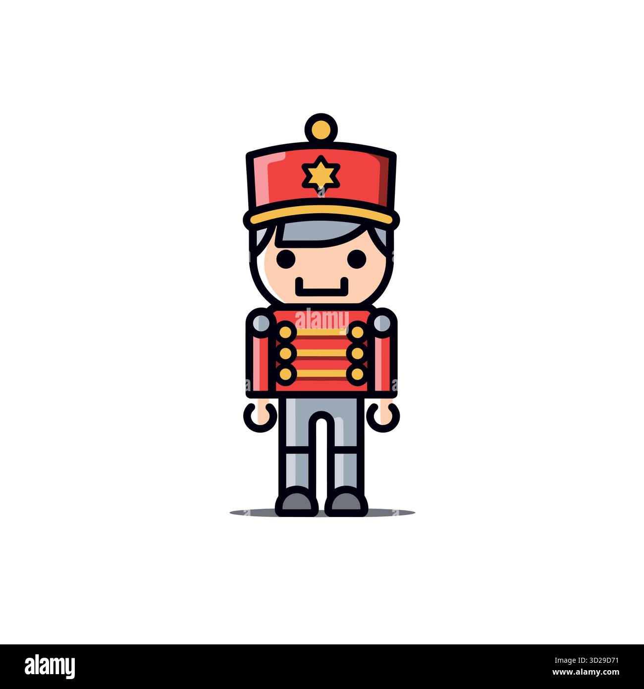 Cartone animato di un soldato Schiaccianoci giocattolo con giacca rossa e pantaloni grigi Illustrazione Vettoriale