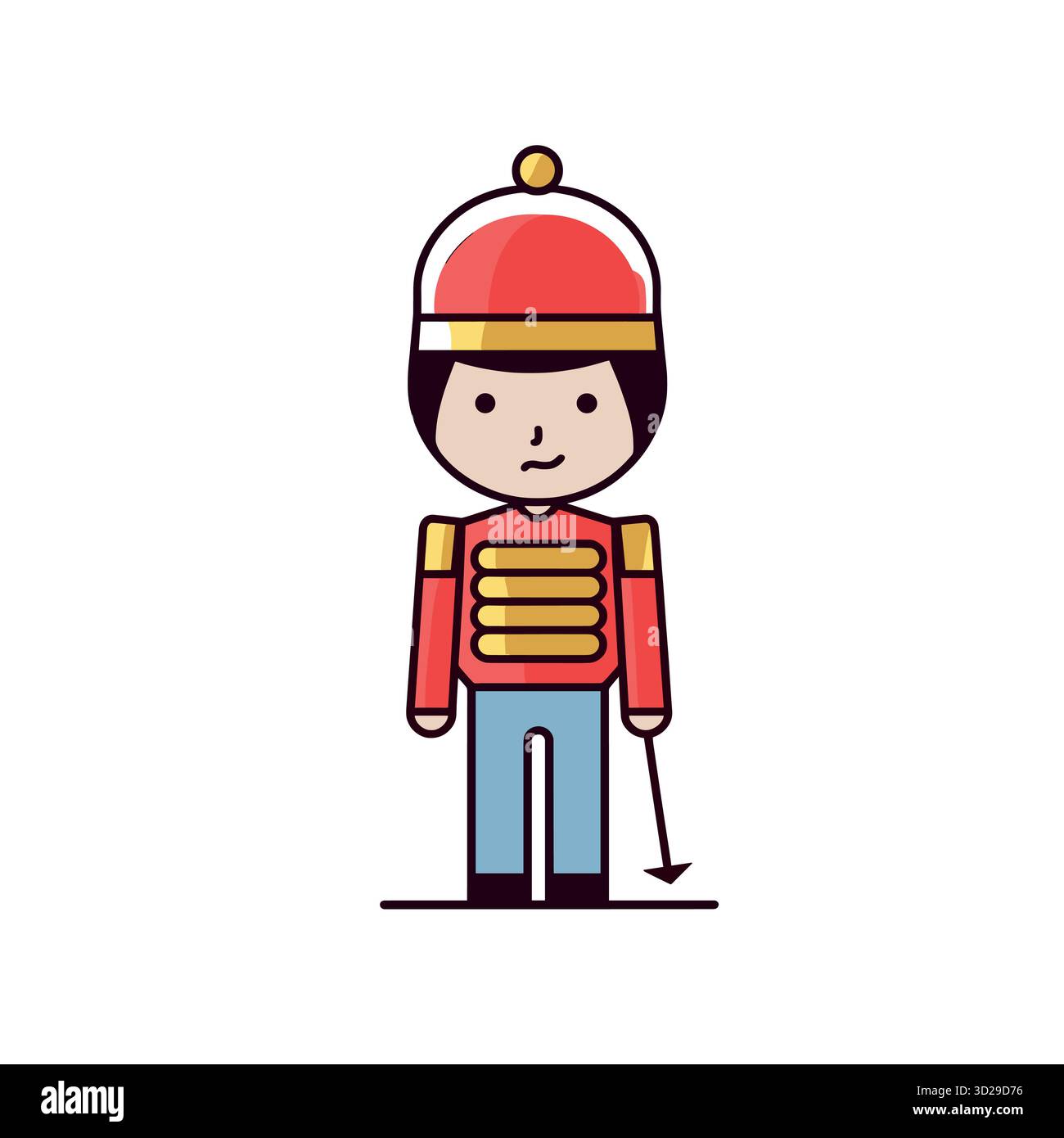 Il soldato giocattolo è all'attenzione con uniforme rossa e oro su sfondo bianco Illustrazione Vettoriale