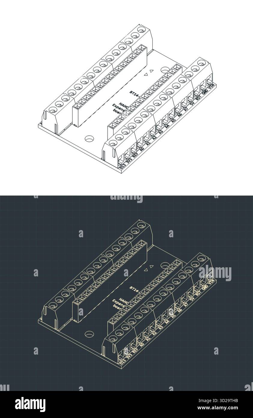 Disegni isometrici di shield io nano Arduino. Illustrazioni vettoriali stilizzate dell'hardware Arduino Illustrazione Vettoriale