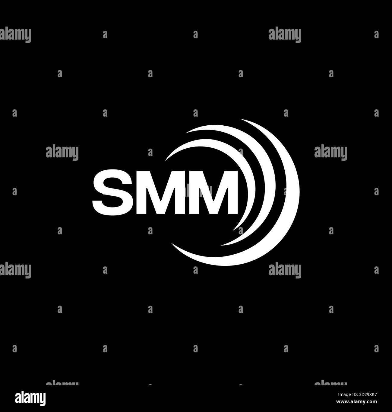 Set SMM, logo SMM. DESIGN S M M. Lettera SMM bianca. Logo SMM, S M M Letter. Set di logo con lettera SMM iniziale, monogramma in maiuscolo con cerchio collegato Illustrazione Vettoriale