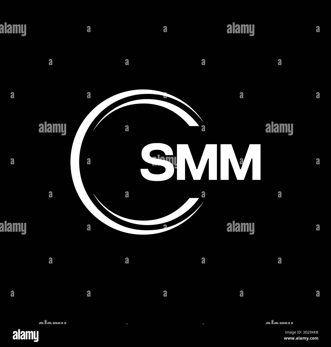 Set SMM, logo SMM. DESIGN S M M. Lettera SMM bianca. Logo SMM, S M M Letter. Set di logo con lettera SMM iniziale, monogramma in maiuscolo con cerchio collegato Illustrazione Vettoriale