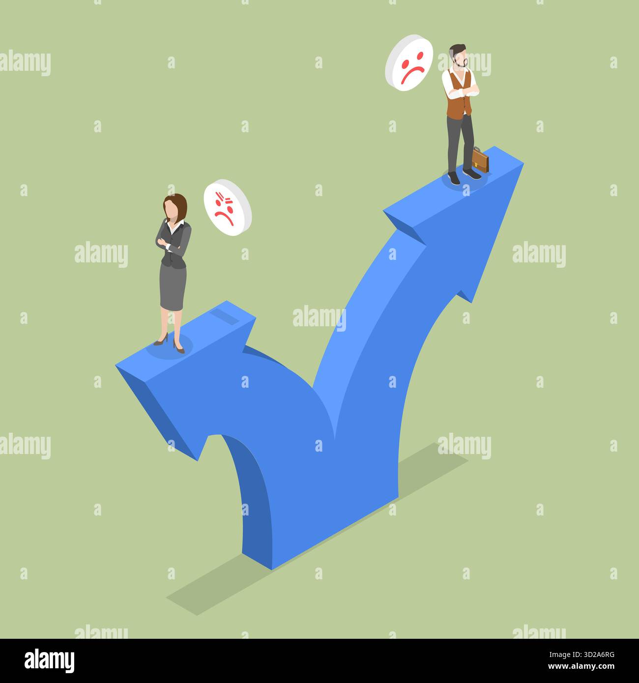 Illustrazione piatta isometrica 3D di fraintendimenti, situazioni di conflitto, opinioni diverse Foto Stock