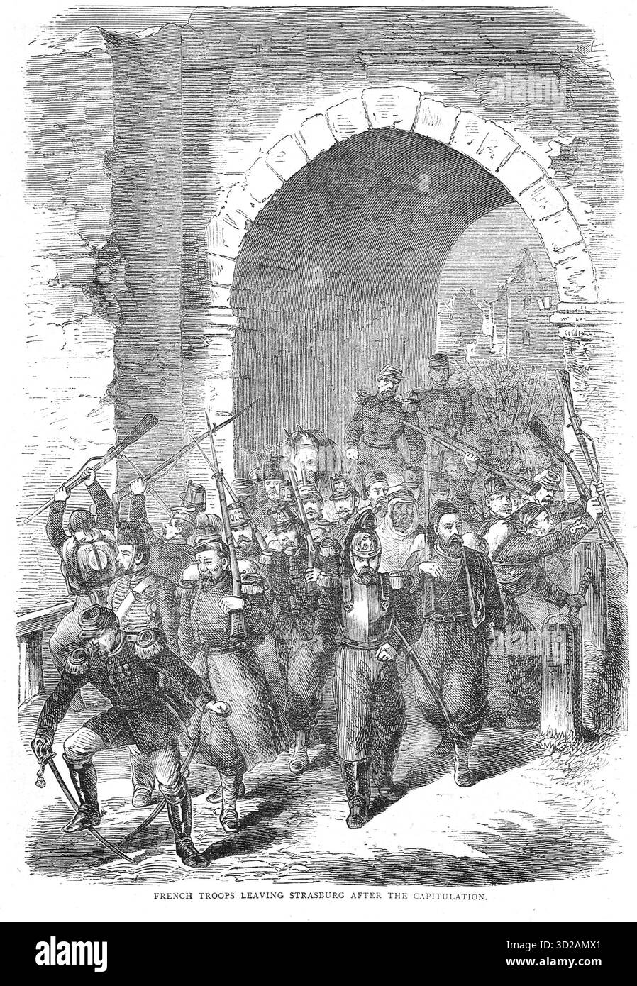 Le truppe francesi lasciarono Strasburgo dopo la capitolazione, assedio di Strasburgo del 1870, durante la guerra franco-prussiana Foto Stock