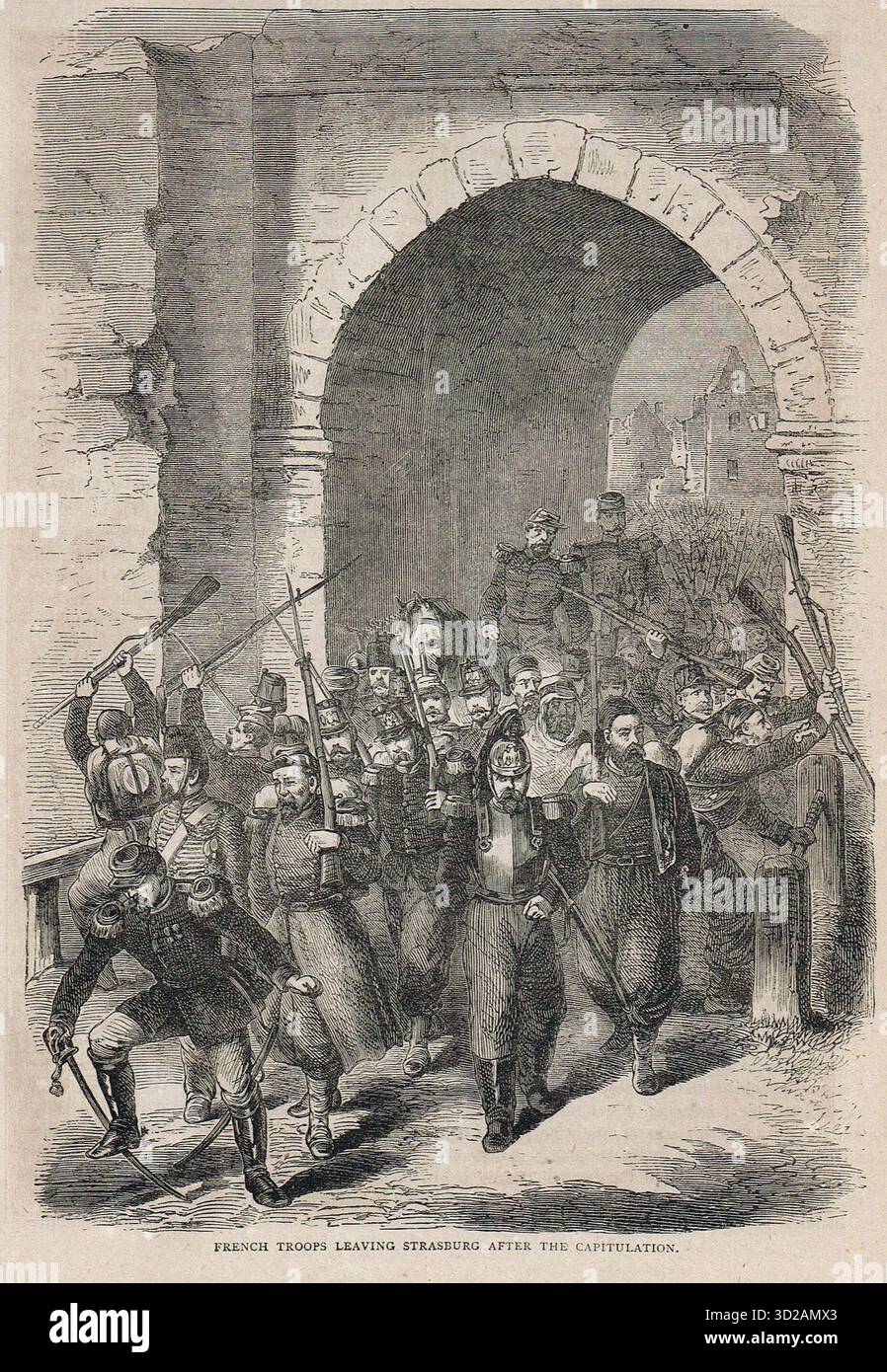 Le truppe francesi lasciarono Strasburgo dopo la capitolazione, assedio di Strasburgo del 1870, durante la guerra franco-prussiana Foto Stock